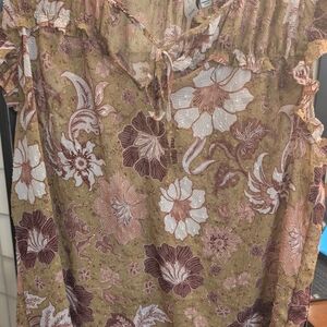 Joie Tan and Purple Ruffled Blouse Relaxed Style